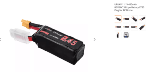 URUAV 11.1V 450mAh 80/160C 3S Lipo Battery XT30 Plug for RC Drone