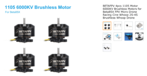 BETAFPV 4pcs 1105 Motor 6000KV Brushless Motors
