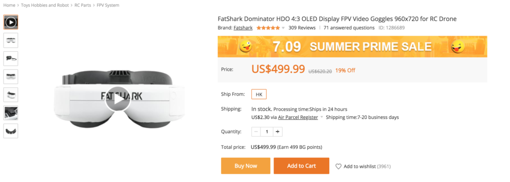 FatShark Dominator HDO 4:3 OLED Display FPV Video Goggles 960x720 for RC Drone