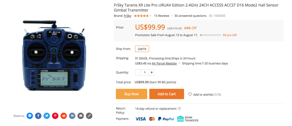 FrSky Taranis X9 Lite Pro URUAV Edition 2.4GHz 24CH ACCESS ACCST D16 Mode2 Hall Sensor Gimbal Transmitter