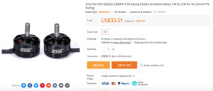  Share to: One Pair DYS SE2205 2300KV 3-5S Racing Edition Brushless Motor CW & CCW for RC Drone FPV Racing
