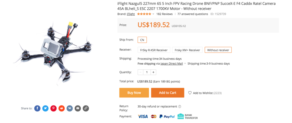 iFlight Nazgul5 227mm 6S 5 Inch FPV Racing Drone BNF/PNP SucceX-E F4 Caddx Ratel Camera 45A BLheli_S ESC 2207 1700KV Motor